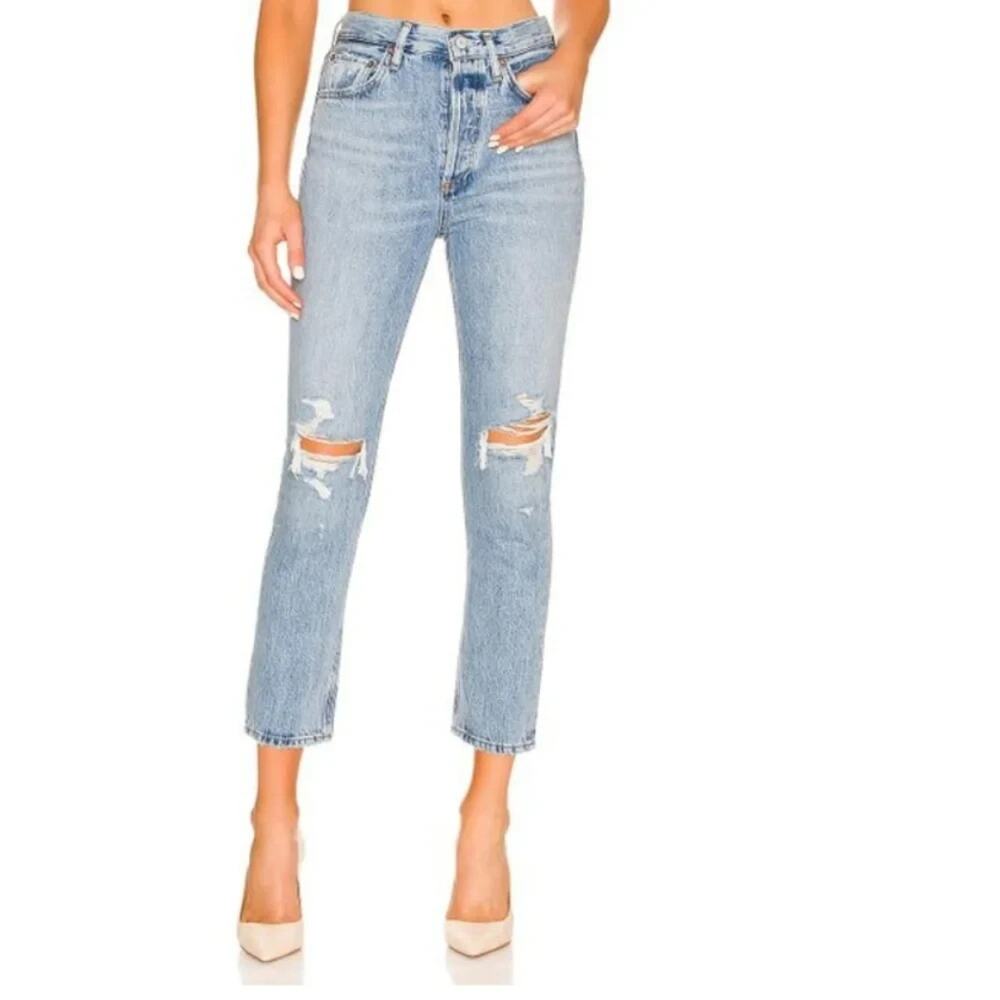 Agolde Jeans 26 Riley High Rise Straight Crop Distressed Classic Organic Cotton
